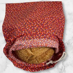 Red Floral Eco-Friendly Cotton Bread Bag, Reusable Sourdough Storage Bag